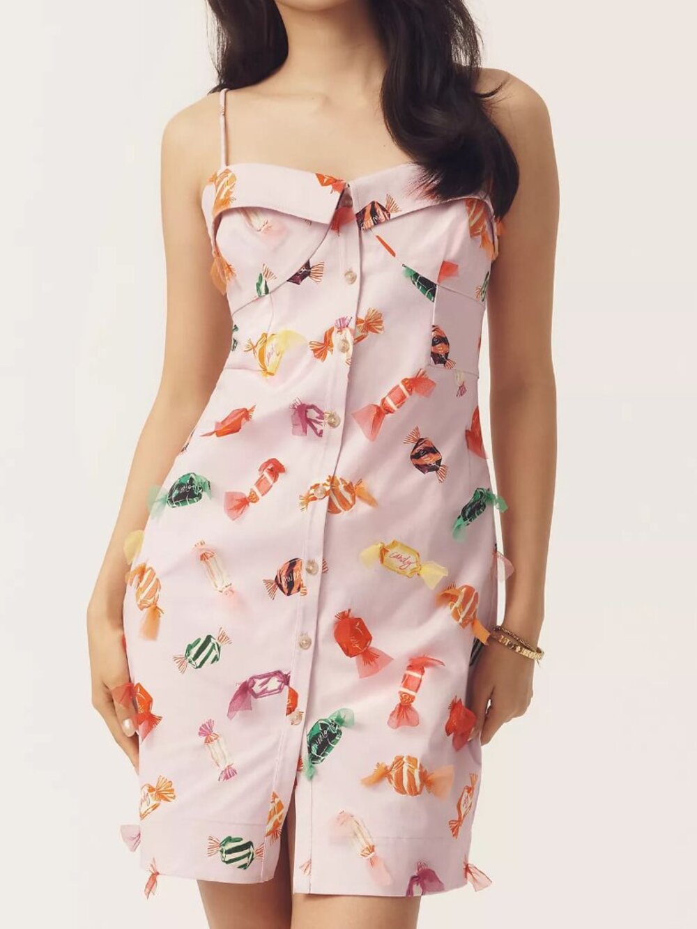 Maeve Printed Buttondown Mini Dress Pink Combo 0 | Candy 3D Tulle